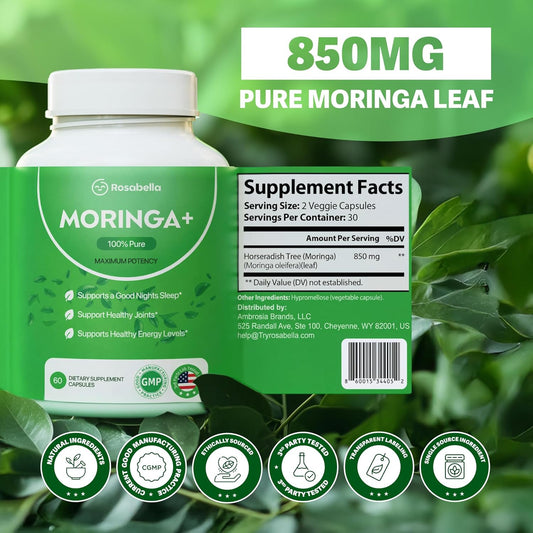 Moringa+ Capsules - Pure Moringa Powder,Plant-Based Daily Wellness Support
