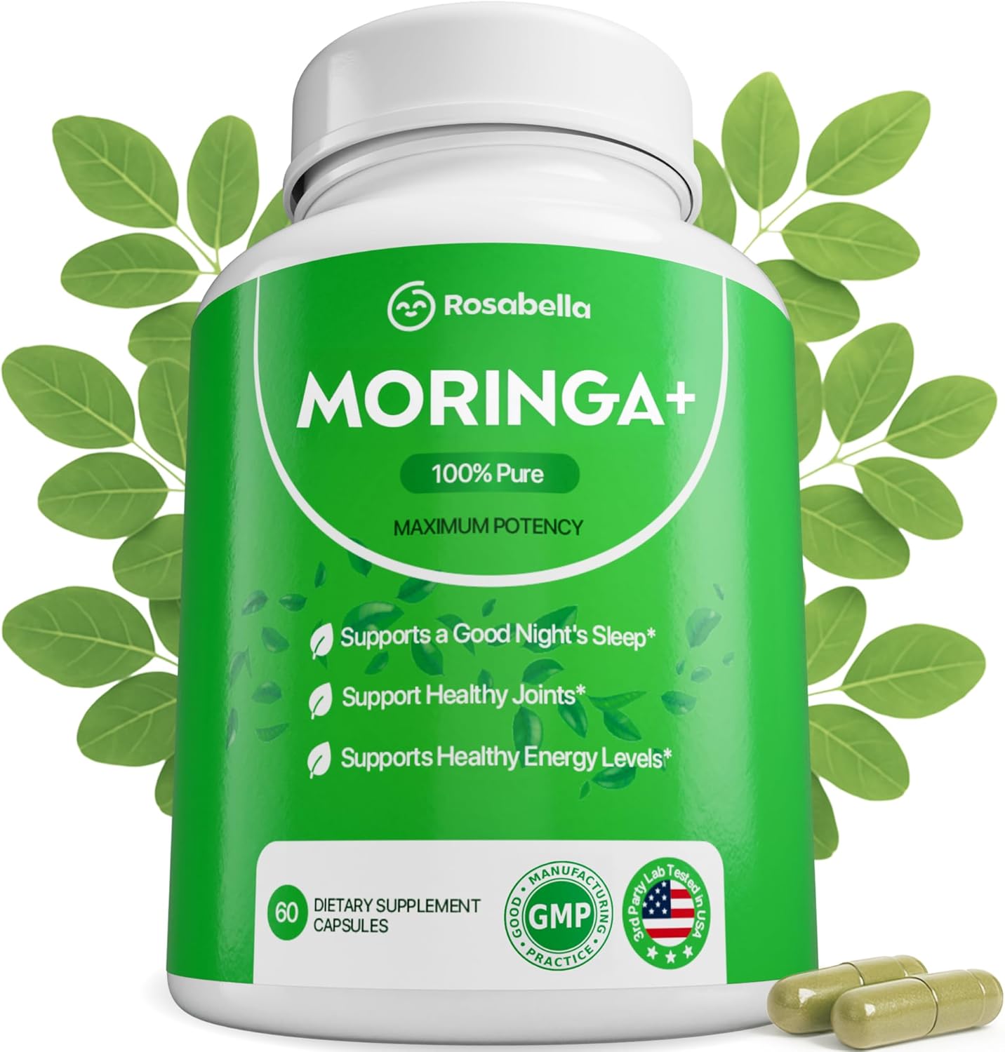 Moringa+ Capsules - Pure Moringa Powder,Plant-Based Daily Wellness Support